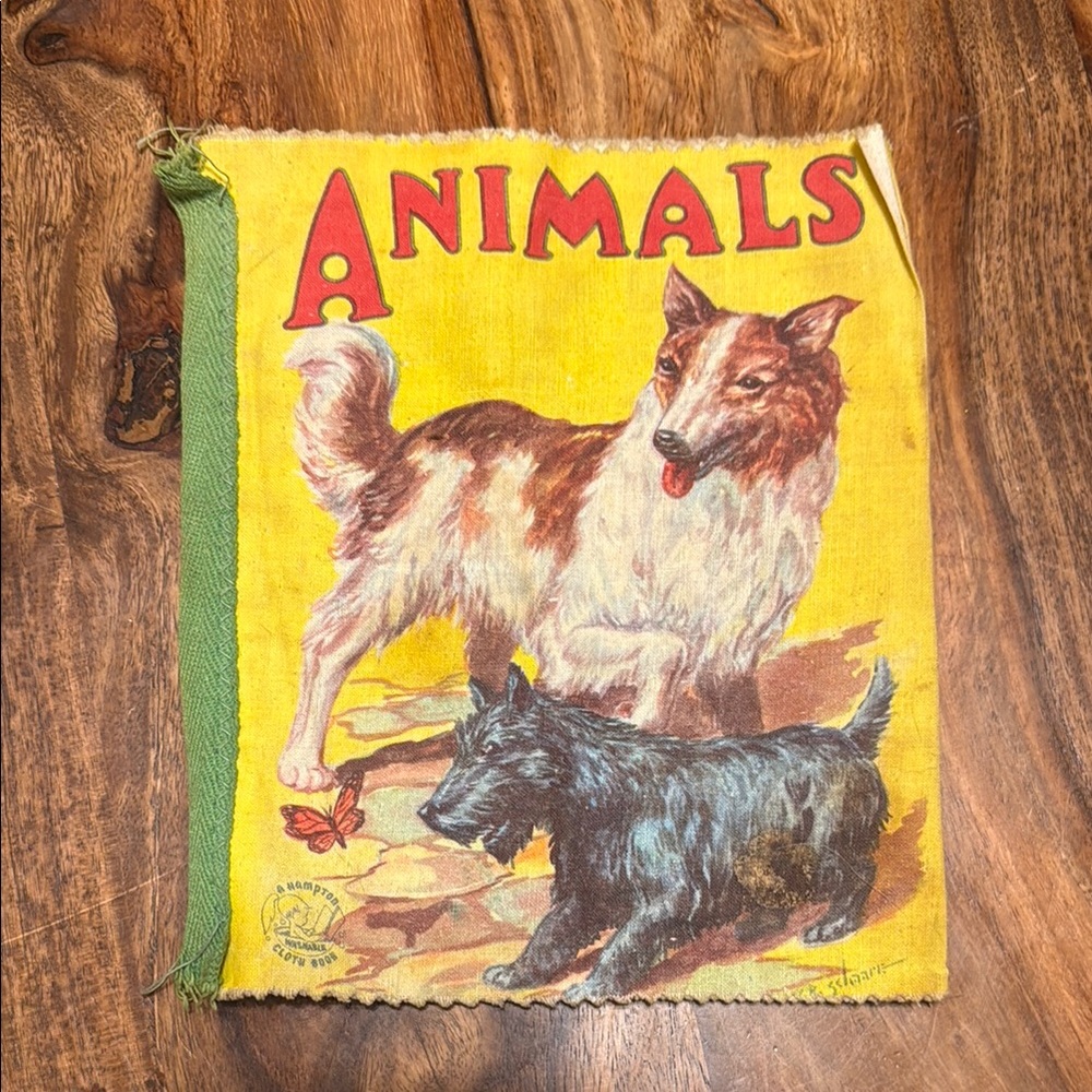 Antique Animals Fabric Book with Dogs , Goats, Squirrels Illustrations 1970